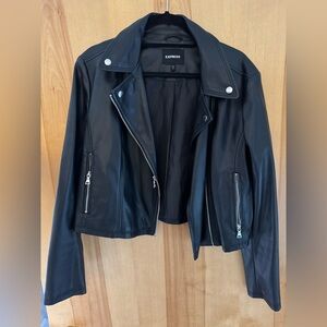 Express faux leather cropped moto jacket in black